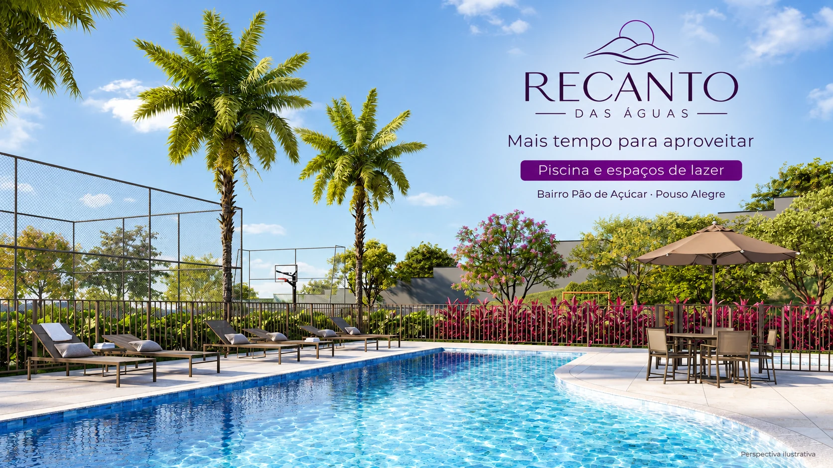 Recanto das Águas. Mais tempo para aproveitar. Piscina e espaços de lazer no bairro Pão de Açúcar, Pouso Alegre.